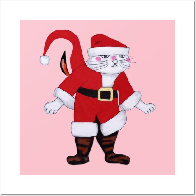 Retro Vintage Pink Santa Claus Cat Wall Art by CartWord Design